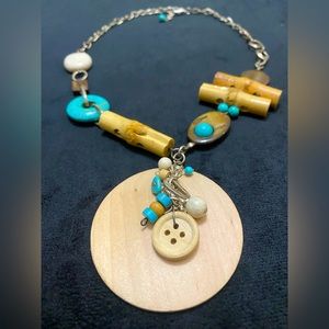 Turquoise + Wood - Beaded Eclectic Necklace